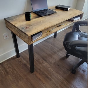 Industrial Desk, Reclaimed Distressed Wood with Straight Steel Legs image 6