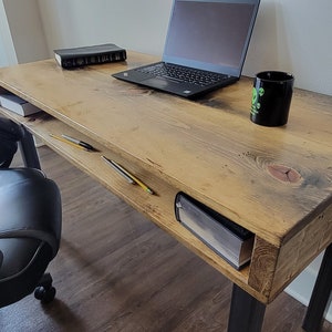 Industrial Desk, Reclaimed Distressed Wood with Straight Steel Legs image 5