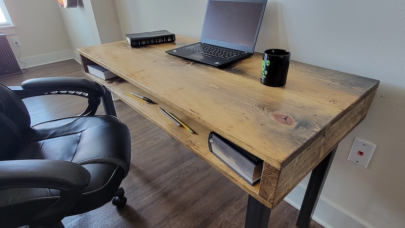 Industrial Desk, Reclaimed Distressed Wood with Straight Steel Legs image 5