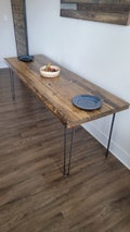 Alive Edge Reclaimed Distressed Dining Table with Hairpin Legs with Live Edges
