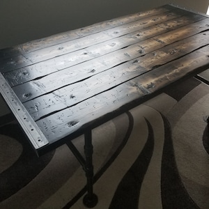 Tortured Reclaimed Distressed Industrial Dining Table with pipe legs image 2