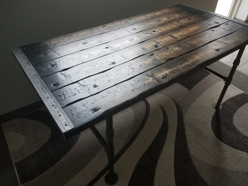 Tortured Reclaimed Distressed Industrial Dining Table with pipe legs image 2