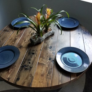 Reclaimed Distressed Round Dining Table with 2x2 legs