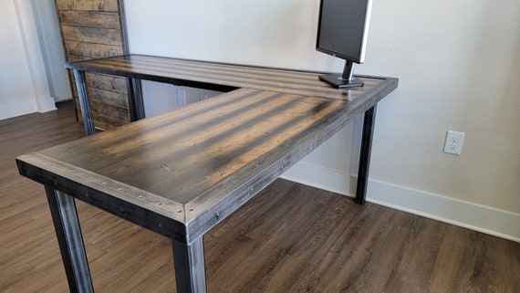 Tortured Writing Desk L shaped Reclaimed Distressed Industrial