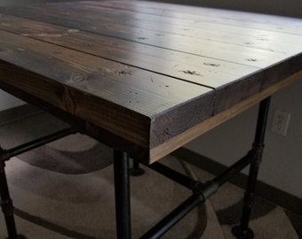 Reclaimed Distressed Wooden Standing Desk with Pipe legs, Any Height, Custom Made.