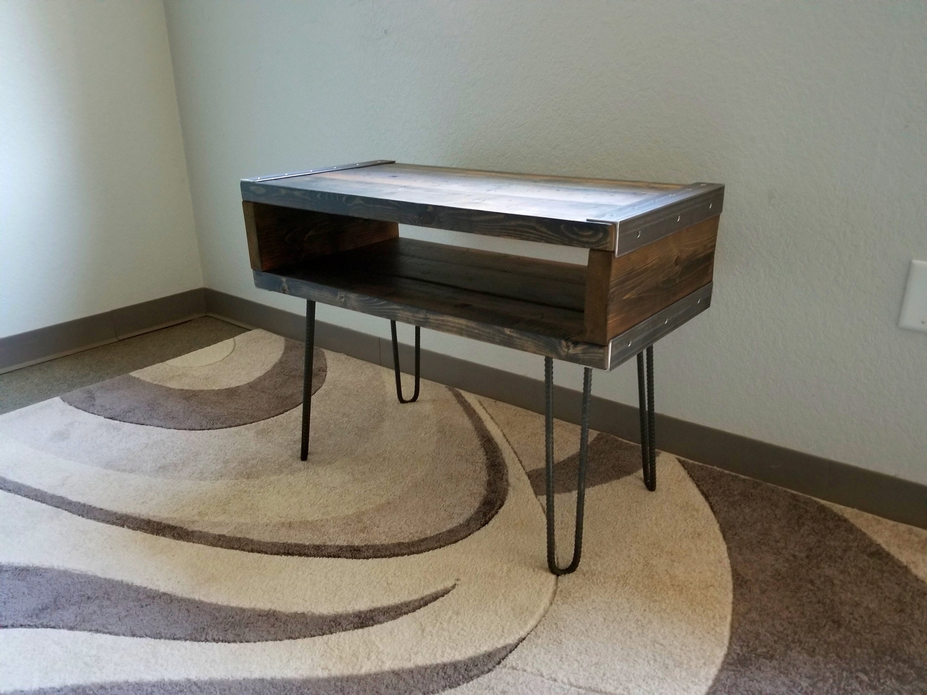 Industrial End Side Table TV Stand Reclaimed Distressed Wood Etsy