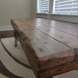 Custom Old Growth Style Coffee Table - 3 inch thick top Distressed with Hairpin legs