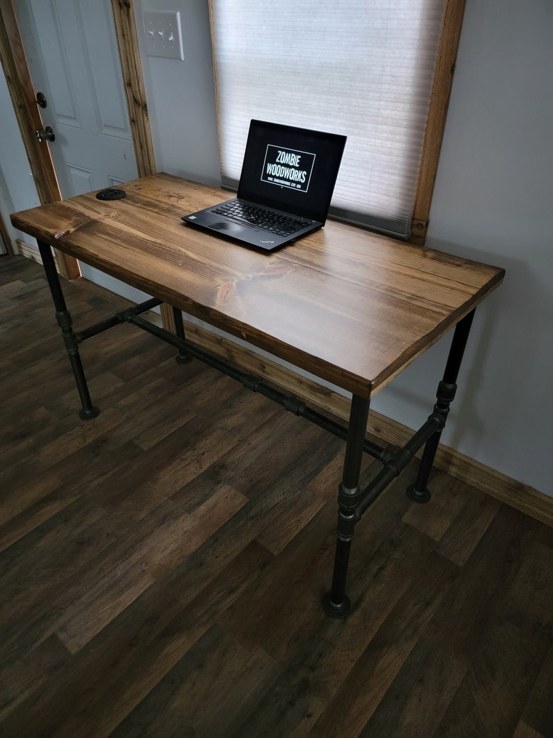 Rustic Industrial Desk with Heavy Duty Pipe Legs image 1