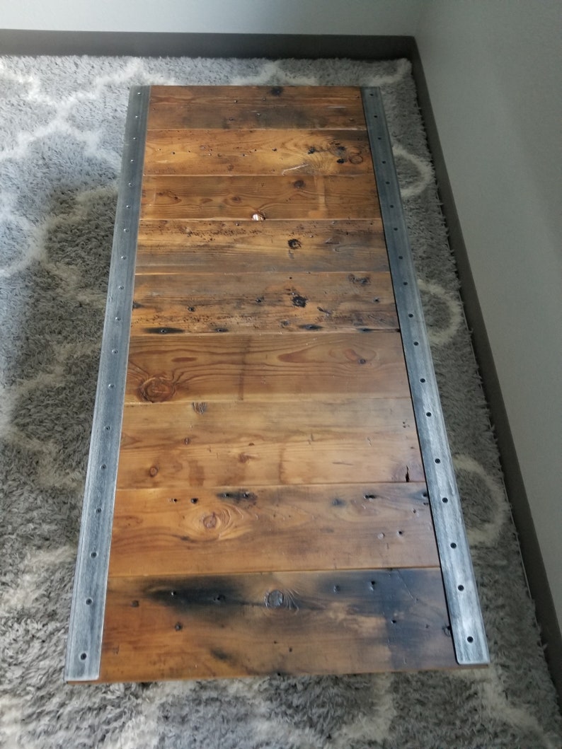 raw steel trim and hairpin legs Reclaimed Wood Authentic Custom built Industrial Coffee Table