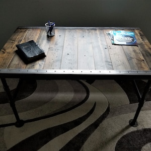 Reclaimed Distressed Desk with Pipe legs, well built, Quality, Character, Customizable.