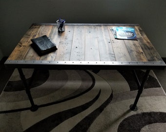 Reclaimed Distressed Desk with Pipe legs, well built, Quality, Character, Customizable.