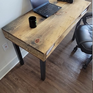 Industrial Desk, Reclaimed Distressed Wood with Straight Steel Legs image 2