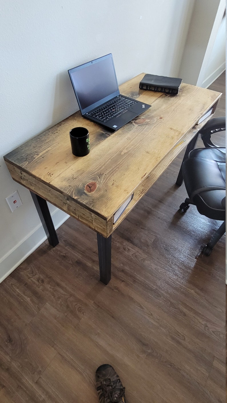 Industrial Desk, Reclaimed Distressed Wood with Straight Steel Legs image 2