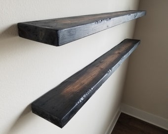 Set of 2 Shelves made with Tortured Reclaimed Distressed wood, hardware not included