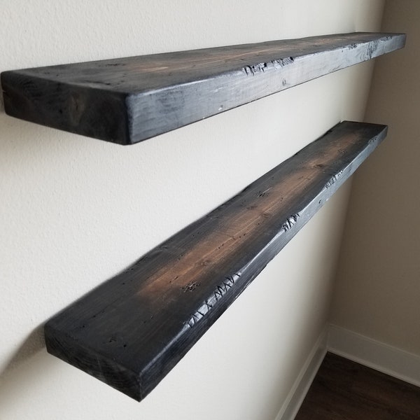 Set of 2 Shelves made with Tortured Reclaimed Distressed wood, hardware not included