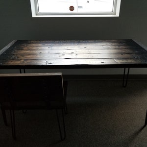 Tortured Reclaimed Distressed Industrial Wood Desk with rebar hairpin legs image 5