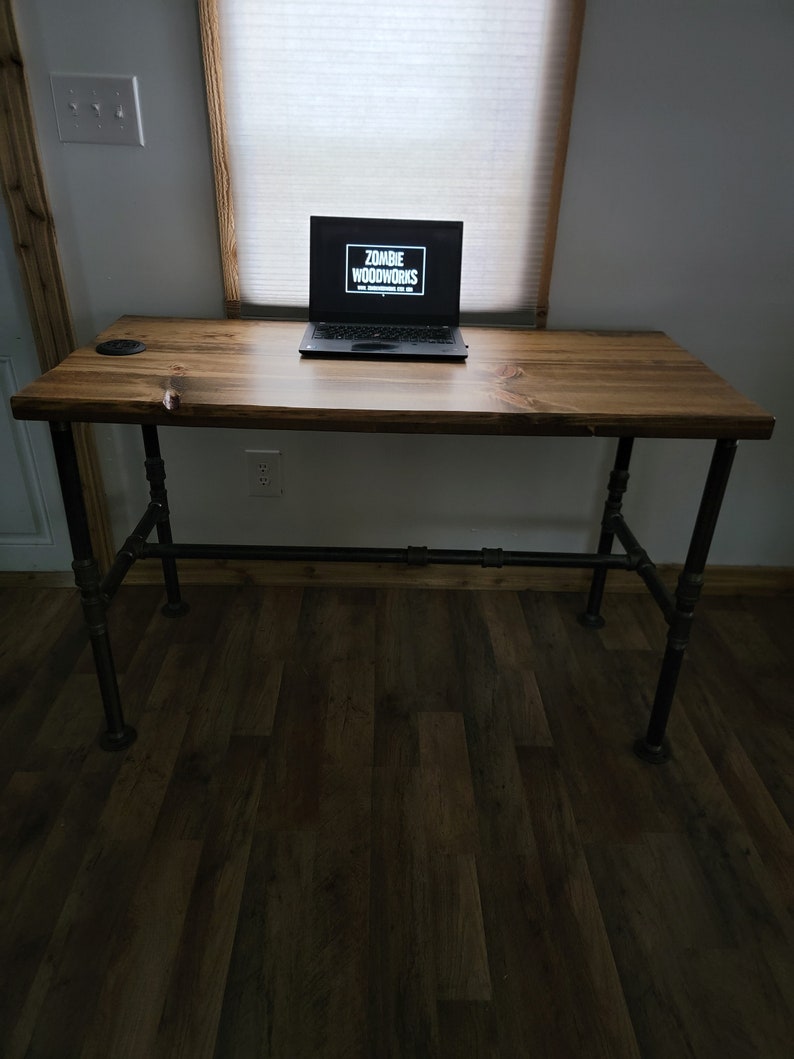 Rustic Industrial Desk with Heavy Duty Pipe Legs image 5