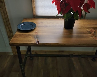 Rustic Industrial Dining Table with Heavy Duty Pipe Legs