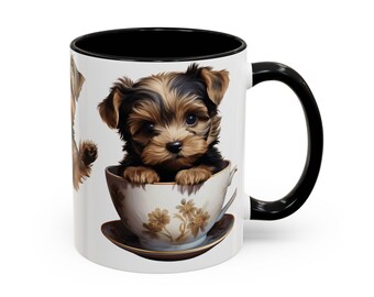 Yorkie Puppy wrapped in blanket Mug | Accent Coffee Mug 11oz 15oz