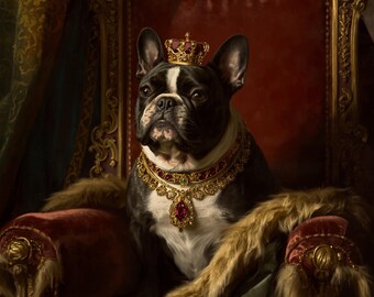 French Bulldog Royal Portrait Print | Emperor Frenchie with Ermine | Dog Art Wall Decor | Digital Download Gift