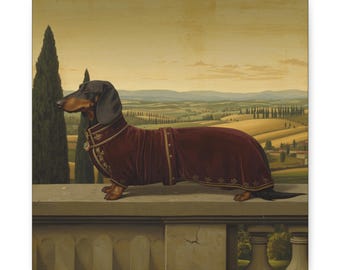 Introducing Botticelli | Dachshund Renaissance Portrait Canvas | Vibrant Tuscan Dog Wall Art | Luxury Dog Lover Gift
