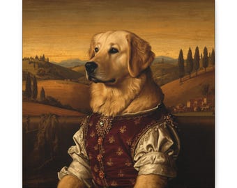 Say hello to Tuscany | Golden Retriever Renaissance Portrait Canvas | Italian Old Master Dog Wall Art | Luxury Dog Lover Gift