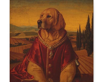 Meet Raphael | Golden Retriever Renaissance Portrait Canvas | Cardinal Red Dog Wall Art | Luxury Dog Lover Gift