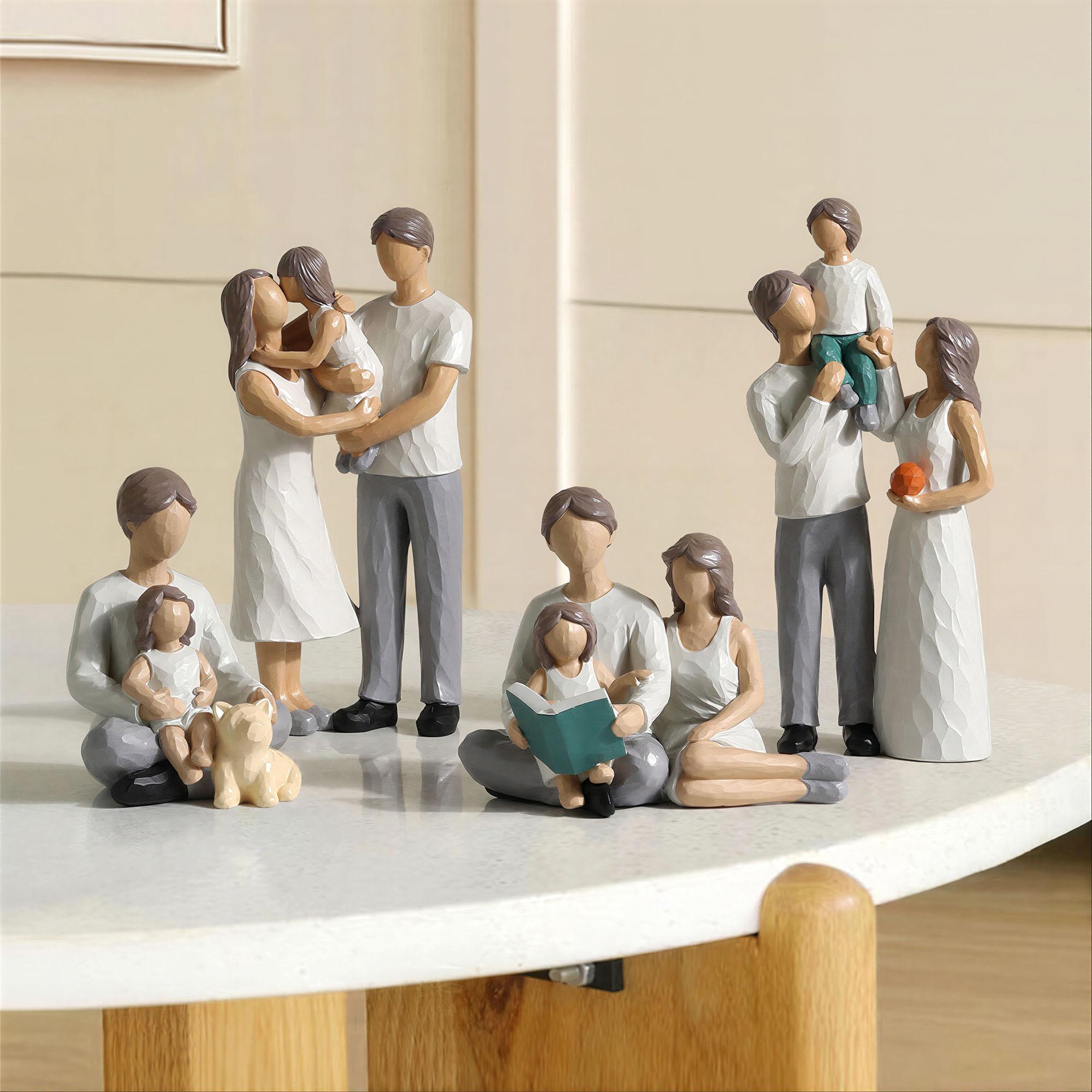 Family Resin Sculpture, Parent Child Figurines, Modern Abstract Family Decor, Mother Father Kids Statue Gift