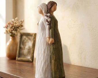 Handcrafted Sisters Figurine, Resin Two Women Holding Hands Statue, Best Friend Birthday Gift, Meaningful Back to Back Home Decor