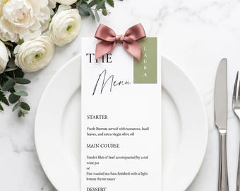 Minimalist Wedding Menu Place Card Template Set, Modern Reception Name Tag (Instant Download)