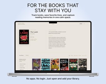 Diario di lettura accogliente / Tracker di lettura digitale e libreria accogliente / Diario di lettura e registro di lettura / Organizzatore di lettura BookTok / 1 semplice app HTML