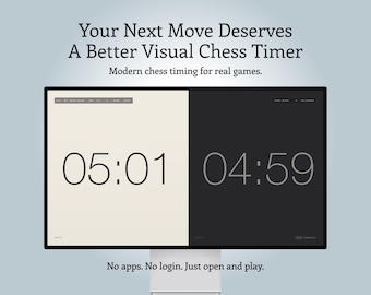 Visual Chess Timer | Fullscreen Digital Chess Clock | Minimal Chess Timer | OLED Chess Clock Display | Browser Chess Clock