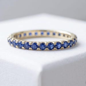 AAA Blue Sapphire Crisscross Ring, Gold Plated 925 Sterling Silver Multi Stone Band, Royal Blue Gemstone Ring, September Birthstone Gift
