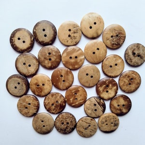 Natural sewing, craft coconut shell buttons 11.5mm, 15mm, 20mm, 25mm, 30mm, 34mm, 38mm, 44 mm. 20mm light x 10