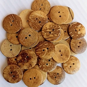 Natural sewing, craft coconut shell buttons 11.5mm, 15mm, 20mm, 25mm, 30mm, 34mm, 38mm, 44 mm. 30mm light x 5