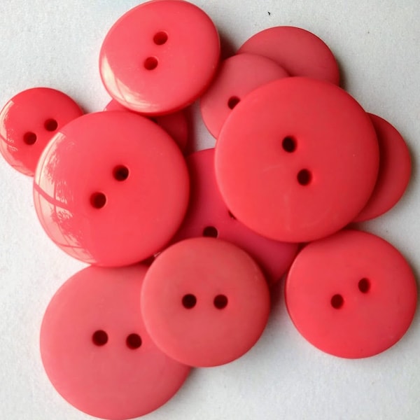 LeMSKoR BRILLIANT PINK 15mm, 18mm, 20mm, 25mm Shine Matte Rownd Two Holes Buttons  Rasin