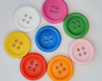 15mm, 20mm, 25mm, 30mm Wooden Blue, Red, Orange, Pink, Bab Pink, Green, Yellow, White 4 holes  buttons