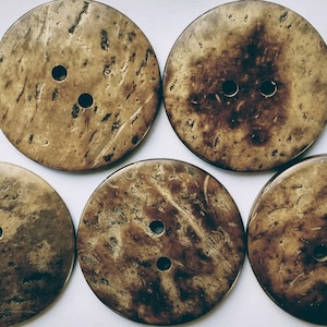 Natural sewing, craft coconut shell buttons 11.5mm, 15mm, 20mm, 25mm, 30mm, 34mm, 38mm, 44 mm. 38mm light x 3