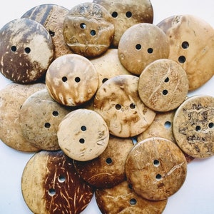 Natural sewing, craft coconut shell buttons 11.5mm, 15mm, 20mm, 25mm, 30mm, 34mm, 38mm, 44 mm. image 2