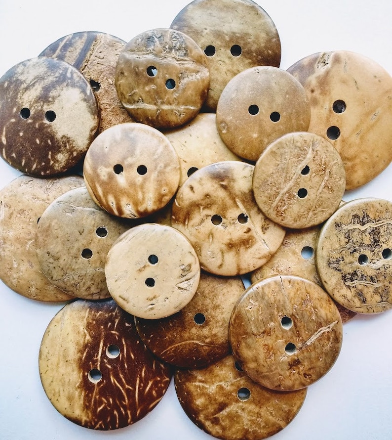 Natural sewing, craft coconut shell buttons 11.5mm, 15mm, 20mm, 25mm, 30mm, 34mm, 38mm, 44 mm. image 2