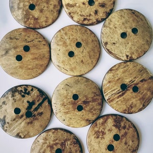 Natural sewing, craft coconut shell buttons 11.5mm, 15mm, 20mm, 25mm, 30mm, 34mm, 38mm, 44 mm. 44mm light x 2