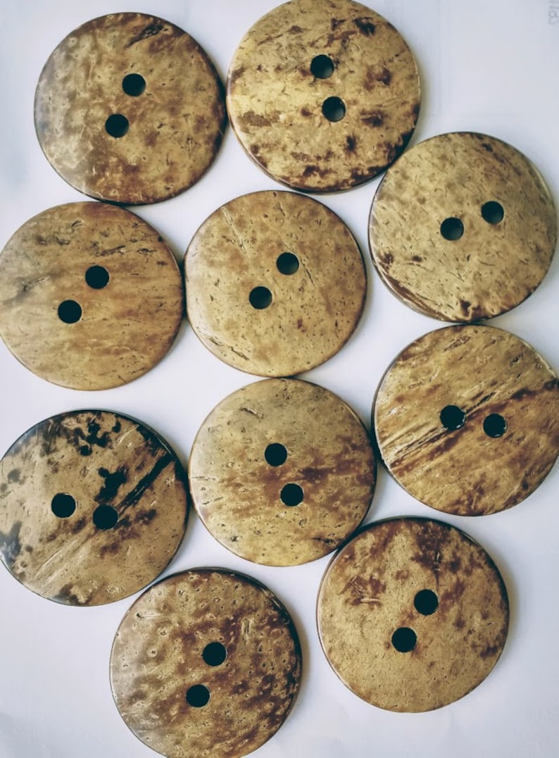 Natural sewing, craft coconut shell buttons 11.5mm, 15mm, 20mm, 25mm, 30mm, 34mm, 38mm, 44 mm. 44mm light x 2