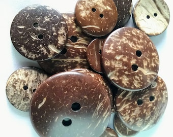 Natural  sewing, craft coconut shell buttons 11.5mm, 15mm, 20mm, 25mm, 30mm, 34mm, 38mm, 44 mm.