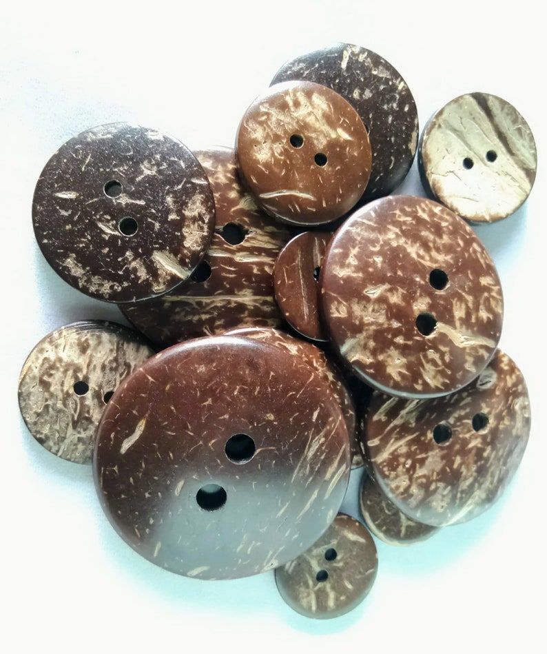 Natural sewing, craft coconut shell buttons 11.5mm, 15mm, 20mm, 25mm, 30mm, 34mm, 38mm, 44 mm. image 1