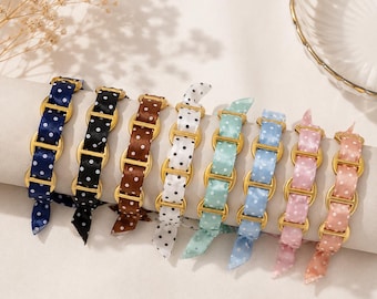 Coquette Knot Bracelet, Polka Dot Ribbon Bangle & Gold Links, Girly Jewelry for Girls and Teens, Romantic Trendy Jewelry, Girl's Gift