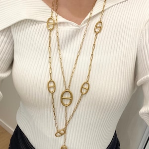 Lot de 2 Collier Long doré tendance Acier inoxydable, Style Élégant Minimaliste chic parisien femme, idée cadeau pour adolescente fille