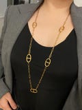 Long necklace, sautoir necklace, gold and silver marine mesh, stainless steel pig nose - gift idea for women - Y-necklace - women's necklace product logo