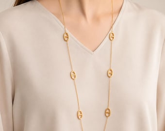 collier long sautoir doré maille marine acier inoxydable minimaliste chic élégant- cadeau pour elle-collier femme