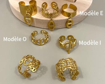 Bagues tendances dorées acier inoxydable, bagues ajustables ouvertes, bijoux maille marine minimaliste chic, idée cadeau ado fille femme