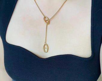 Gold-tone stainless steel Y-shaped necklace - minimalist chic and elegant everyday necklace - gift for her - women's necklace